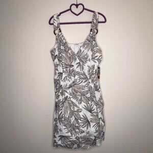 Vince Camuto Foliage Print Dress White and Tan Size 16